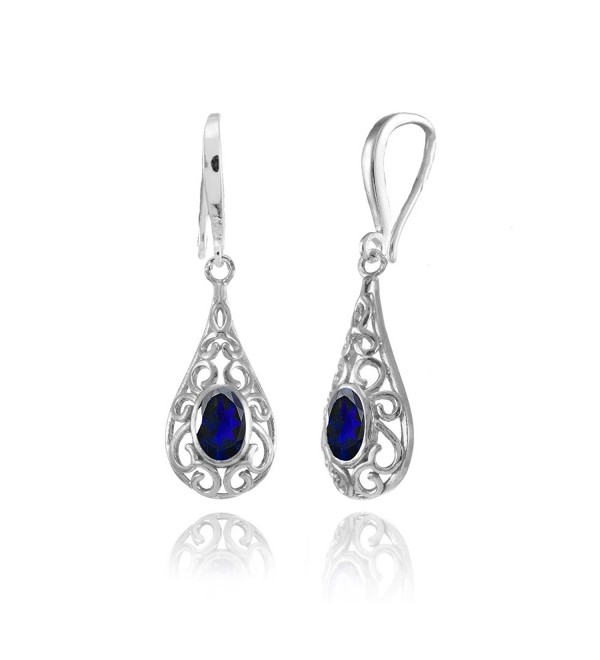 Sterling Sapphire Filigree Teardrop Earrings - Created Blue Sapphire - CP185H6N8H7