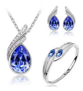 MAFMO Bridal Water Drop Jewelry Set Crystal Pendant Necklace Bracelet Stud Earrings - Royal Blue - C012ETWLXSJ