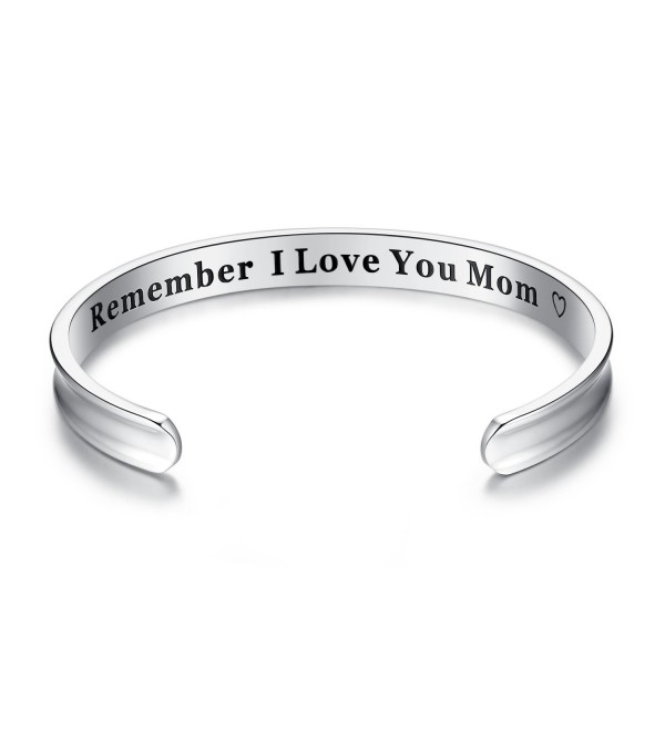 For Mother's Day Gifts - 'Remember I Love You Mom' Cuff Bangle Bracelets from Mom and Daughter Birthdays - Silver - C912NT85GOV