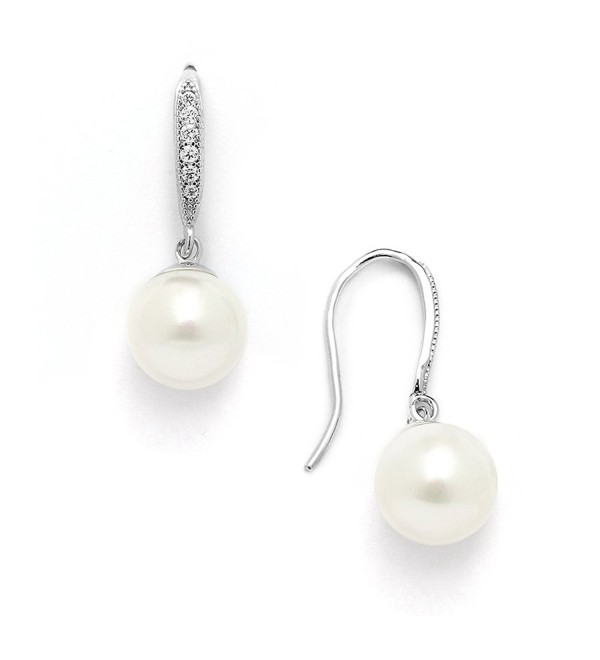 Mariell 8mm Simulated Pearl Drop Earrings with Pave CZ Vintage French Wire - Great for Brides or Everyday - CN12J5BEHGT