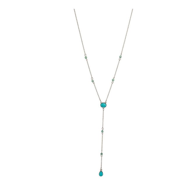 Lux Accessories Synthetic Turquoise Stone Delicate Statement Sexy Y Necklace - CR129JUI96P