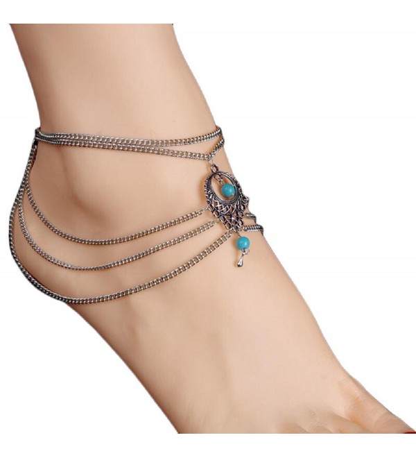 Franterd Womens Beach Anklet Barefoot Sandal Foot Turquoise Jewelry Tassel Chain - C112FMD0IG7