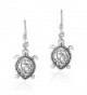 Detailed Swirl Pacific Turtle .925 Sterling Silver Dangle Earrings - CS12KGZ774H