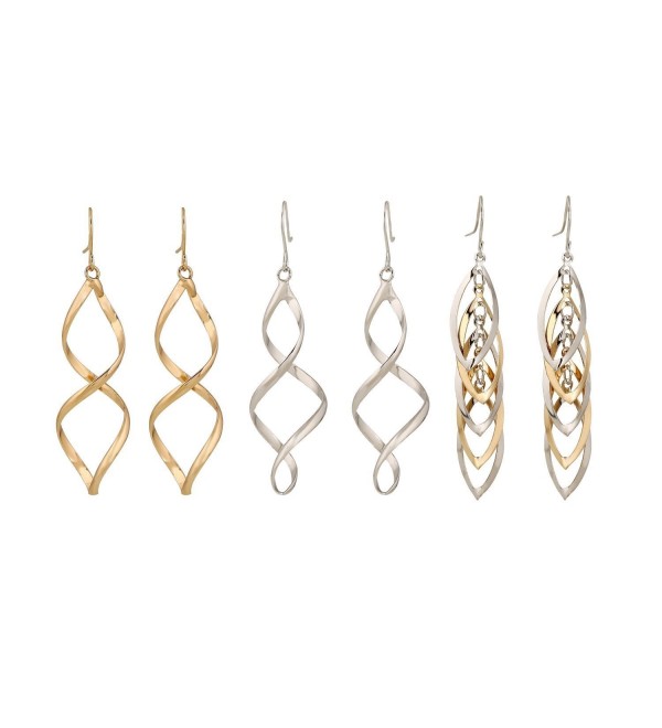 Lureme Punk Gold and Silver Tone Twisted Spiral Zinc Alloy Earrings Set 3 Pairs (02004774) - C2129J3VDM9