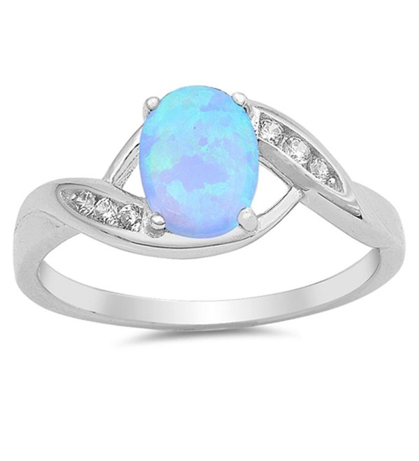 CHOOSE YOUR COLOR Sterling Silver Oval Ring - Blue Simulated Opal - CV12JBXHRU9