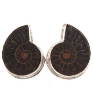 925 Sterling Silver Natural Fossil Madagascar Ammonite Clip-On Earrings - CS12G7XA1CB