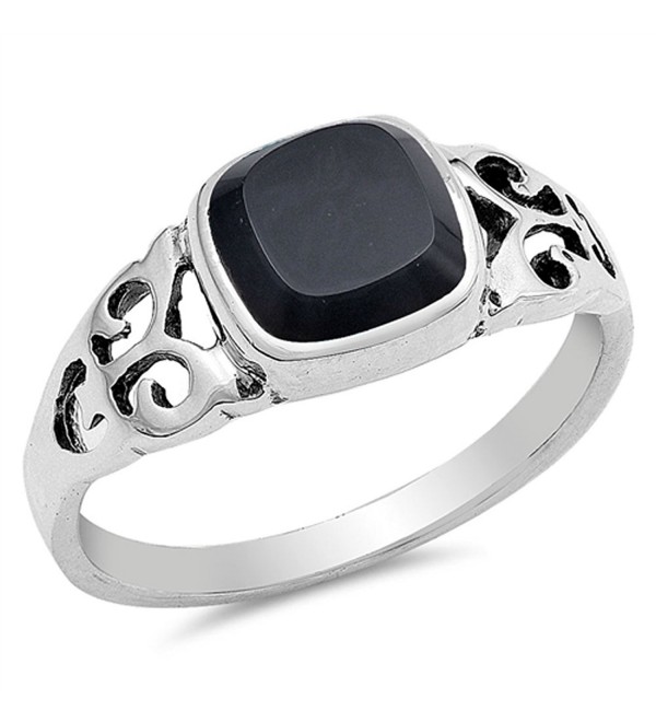 CHOOSE YOUR COLOR Sterling Silver Filigree Ring - Simulated Onyx - CM12JBXJFHR