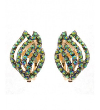 Flaring Flames Design Colored Mini Stones Fashion Clip On Earrings - Green Tint Aurora Borealis/Gold-Tone - C012BWGRU2X