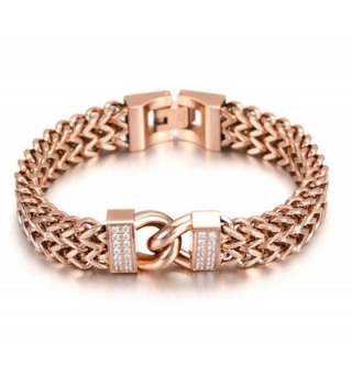 14K Rose Gold Plated Double Chain Link Maille Bangle Bracelet with Zircon Infinity Lock for Women - CL1825CTHA3