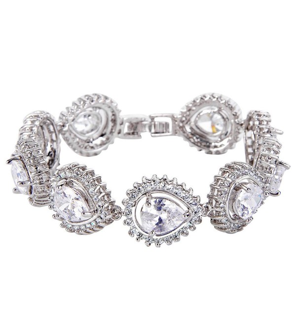 EVER FAITH Silver-Tone Cubic Zirconia Charming Hollow-out Tear Drop Row Tennis Bracelet - Clear - CH12FGLDCEP