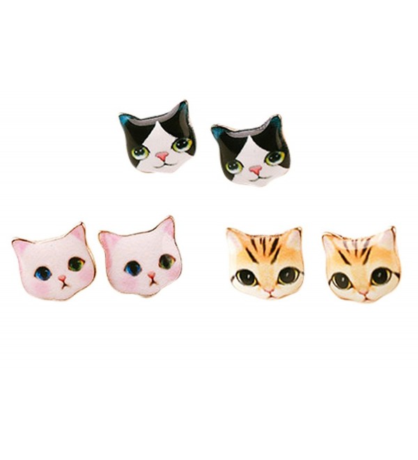 CUTIEJEWELRY Pretty Cute Kitty Cat Earrings For Women and Girls - 3 Pairs (Combo 1) - CF183RX74MK