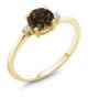 10K Yellow Gold Engagement Solitaire Ring set with 0.83 Ct Round Brown Smoky Quartz and White Created Sapphires - CP12OHZG9VK