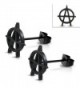 Black Stainless Steel Anarchy Symbol Stud Earrings (pair) - JES339 - CT17YIKRH39