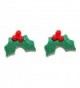 Glittery Christmas Holly Holiday Stud Earrings (H036) - C8183GNNL46