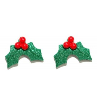 Glittery Christmas Holly Holiday Stud Earrings (H036) - C8183GNNL46