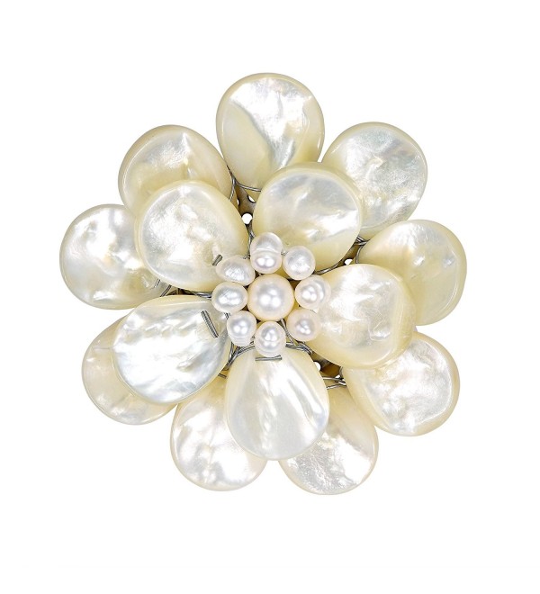 White Pure Lotus Mother of Pearl-Cultured Freshwater Pearls Floral Pin or Brooch - CU11QWPDSXF