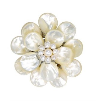 White Pure Lotus Mother of Pearl-Cultured Freshwater Pearls Floral Pin or Brooch - CU11QWPDSXF