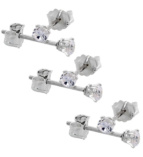 3 Pair Set Sterling Silver Tiny Cubic Zirconia Earrings Studs 2.5 mm 4 prong 1/10 carat/pair - CB11N6FVC5F
