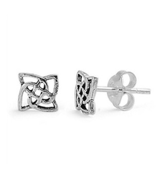 Square Celtic Design Earrings Sterling in Women's Stud Earrings