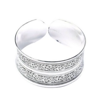 BODYA Classic Tibet Silver Carved Lucky Totem Flower Old Bangle Filled Wide Engrave Cuff Bracelet - C0127CDOLZT