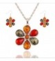 YiYi Operation Artificial Amber Flower Baltic Chain Silver Necklace Earrings Jewelry Sets Women's Wedding - CB12MXKBCLC