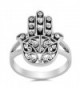 Filigree Hand of God Hamsa Ring New .925 Sterling Silver Heart Band Sizes 5-10 - CF12HBSJN0D