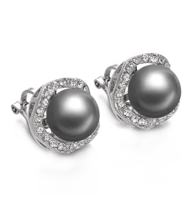 Freshwater Cultured Pearl Clip On Earrings Gray Pearl and Cubic ...