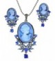 Almost Matching Lady Profile Cameo Simulated Rhinestone Necklace and Post-Back Earing Set - Blue - C211X6WPD8P