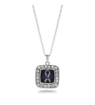 ALS Awareness Classic Silver Plated Square Crystal Necklace. - CJ11KEPG0WP