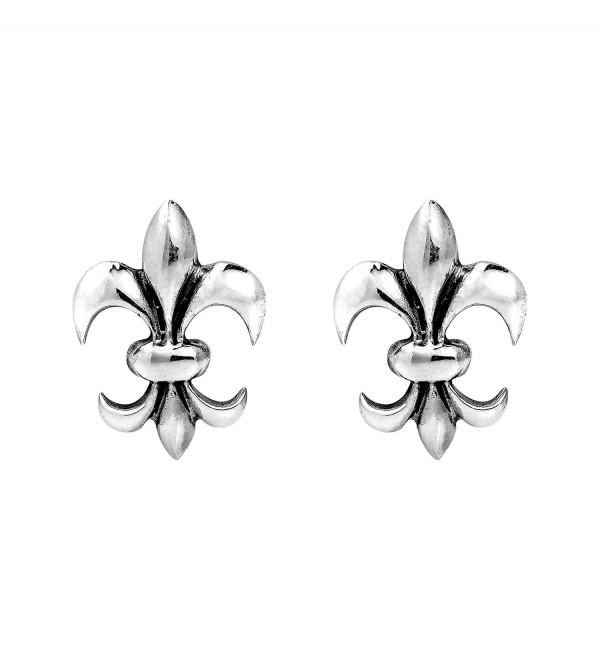 Charming Symmetrical Fleur-de-Lis .925 Sterling Silver Stud Earrings - CZ11GFPPXIF