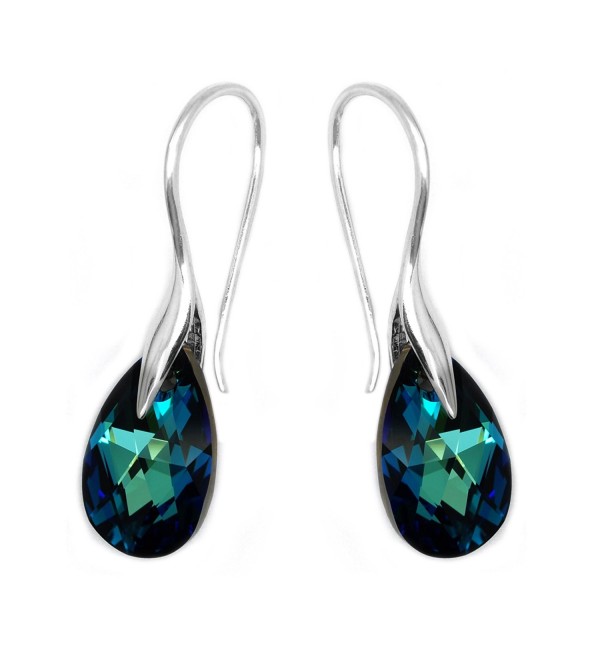 Sterling Silver 925 Blue Green Made with Swarovski Crystals Drop Hook Casual Earrings - CJ11J39XPDZ