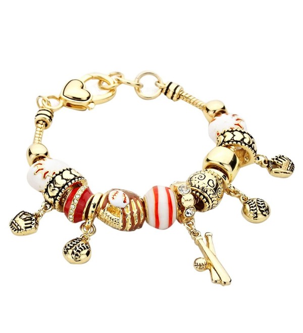 Rosemarie Collections Women's Take Me Out To The Ball Game Baseball Lover Bead Charm Bracelet - Gold Tone - C411VJNYNGB