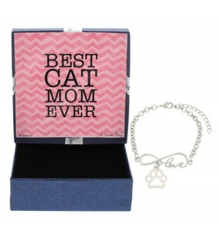 Best Cat Mom Ever Bracelet Silver-Tone Love Pawprint Charm Chain Bracelet Jewelry Box - CY12NH08F5J