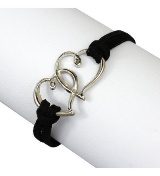Zinc & Suede Leather Linked Hearts Double Strand Wrap Bracelet- fashion Jewelry for Women & Girls - Black - CD11LSHQ3ED