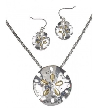 Two Tone Hammered Sand Dollar Necklace Magnetic Pendant Earrings & Popcorn Chain By Jewelry Nexus - C711REFQA7H