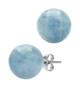 Sterling Silver Natural Milky Aquamarine Gemstone Round Blue Unisex Stud Earrings - CW1163W1XPH