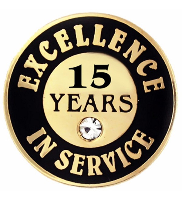 PinMart's Gold Excellence in Service Enamel Lapel Pin w/ Rhinestone - 15 Years - CP11Q3SUETR