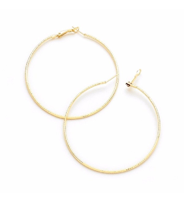 14k Gold Plated Hoop Textured Earrings (70mm) - CV12NZ0SXMY