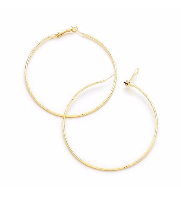 14k Gold Plated Hoop Textured Earrings (70mm) - CV12NZ0SXMY