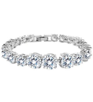 EVER FAITH Silver-Tone Clear Round Prong CZ Bridal Tennis Bracelet - C111JNV5FIV