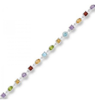 Sterling Silver 925 Multi Colored Genuine Gemstone Womens Bracelet 7" - The Royal Gift - C7119IIE0CV