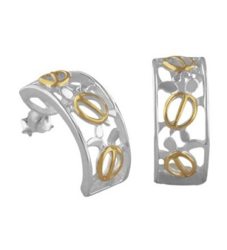 Sterling Silver with 14kt Yellow Gold Plated Accents Turtle Filigree Half Hoop Earrings - CQ113AC366V