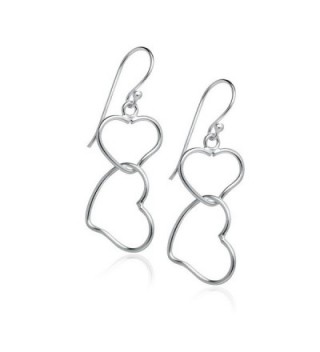 Sterling Silver Interlocking Double Heart Dangle Hook Earrings For Women Teens & Girls - Nine2Five - C712MZ1IY51