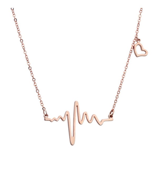ELBLUVF 18k Rose Gold Plated Stainless steel EKG Heartbeat Love Cardiogram Necklace Jewelry for women - Rose gold - CZ11KFFVMTF