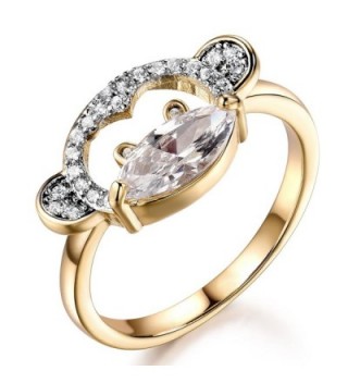 GULICX Clear Marquise Shape Cubic Zirconia Cute Womens Girls Monkey Animal Ring with Yellow Gold-Tone Band - C7182XMY4AX
