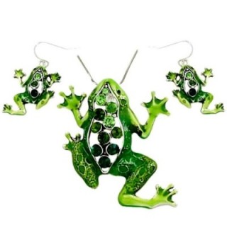 DianaL Boutique Large Beautiful Emerald Green Frog Pendant Necklace and Earrings Set 24" Chain - CY11DCOI46P