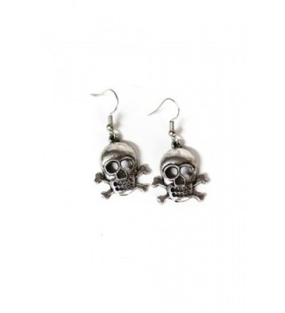 Large Skull & Crossbones Silver Toned Dangle Earrings - CU12LZHBF93