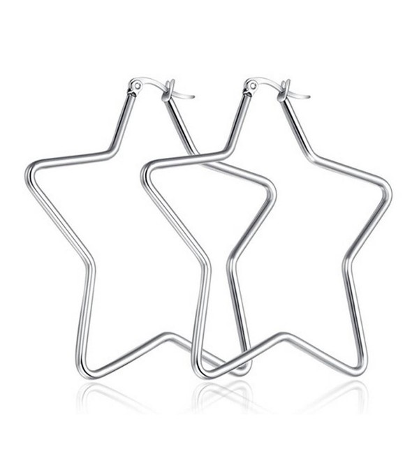 DIB 62mm High Polished Stainless Steel Huge Five-pointed Star Shaped Hoop Earring for Women Silver - CM12O0RMJFB