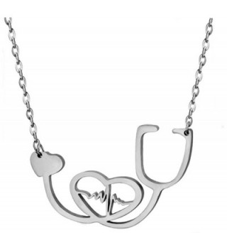 SXNK7 Stainless Steel Nurse Doctor Medical Stethoscope Chain Bijoux Collier EKG Heartbeat Love You Necklaces - CD17AZM27QE