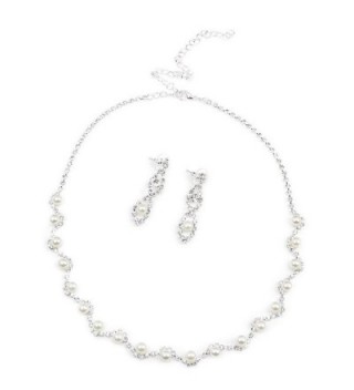 BESTOYARD Cystal Rhinestone Faux Pearl Necklace Earrings Women Wedding Bridal Jewelry Set - CI1827EZ6I4